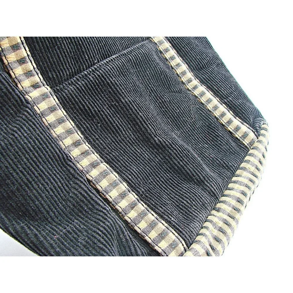 Longaberger Corduroy Plaid Tote Bag Purse Black Tan Khaki Check Homestead 9.5x10